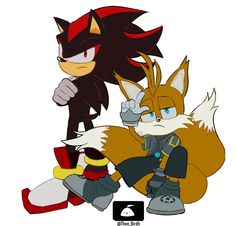 an image of two cartoon characters in the style of tails and tails, one with red hair