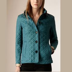 Authentic Teal Burberry Quilted Jacket Limited Edition Color (Sold Out Everywhere) Size Small Purchased From Bloomingdales Brand New Condition Luxury Long Sleeve Quilted Jacket For Work, Elegant Long Sleeve Quilted Jacket For Fall, Luxury Quilted Jacket For Work, Burberry Quilted Jacket, Burberry Jacket, Quilted Jacket, Burberry, Color Blue, Limited Edition