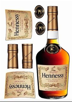 a bottle of hennessy's whisky with its corkscrews and labels