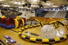 an inflatable ball is sitting on the floor