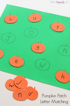 pumpkin letter matching game for preschoolers to practice their handwriting and spelling with the alphabet