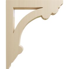 an unfinished wooden shelf bracket with the corner cut out to show it's design