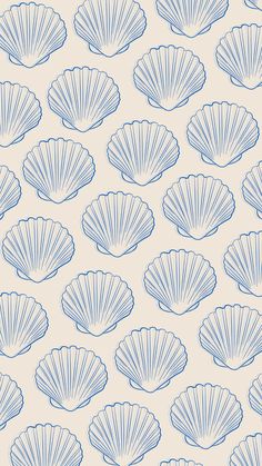 blue scallop shells are on a light beige background, with white outlines