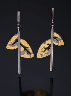 Winter Spirit Earrings by Marcia Meyers (Gold & Silver Earrings) Pmc Earrings, Keum Boo Jewelry, Torch Fired Enamel Jewelry, Green Lake Jewelry, Keum Boo, Green Lake, Jewellery Inspiration, Artful Home, Fall Earrings