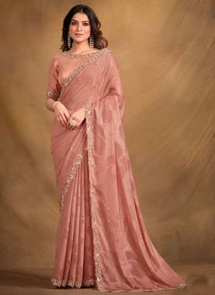 Designer Sari Stores In Ontario | Buy Soft Peach Multi Embroidery Traditional Festive Saree At Hatkay Sarees For Girls, Simple Saree Designs, Indian Sari Dress, Fashionable Saree Blouse Designs, Fancy Sarees Party Wear, Gaun Fashion, Simple Sarees, Indian Fashion Saree, Saree Designs Party Wear