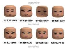 many different types of eyes and eyebrows on a doll's head, with the words search