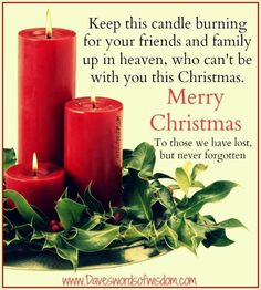 three red candles sitting on top of a table next to holly leaves and greenery