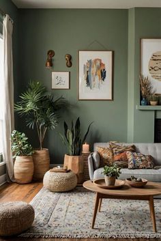 a living room filled with furniture and plants