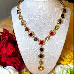 Gemstone Jeweled Accent Necklace Multi Colored Rhinestone Gemstones On Gold New! This Is Absolutely Stunning On! Compliment A Dress To An Event Or Dress Up Any Basic Shirt Or Dress. Offers Encouraged Unless Marked Firm Case777 Elegant Multicolor Crystal Necklaces For Party, Elegant Multicolor Rhinestone Necklace For Gift, Party Jeweled Rhinestone Necklace, Elegant Multicolor Rhinestone Necklace With Bling, Party Rhinestone Jeweled Necklace, Elegant Multicolor Jeweled Crystal Necklaces, Elegant Multicolor Rhinestone Necklace For Party, Adjustable Jeweled Crystal Necklaces, Multicolor Crystal Rhinestone Necklace With Sparkling Stones