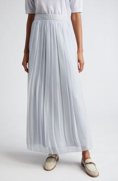 The Milanese label's emphasis on understated luxury informs the design of this decidedly minimalist and delightfully airy maxi skirt wrapped in soft pleats. Hidden side-zip closure Lined 100% polyester Dry clean Made in Italy Designer Clothing Fashion Journal, Fashion Journals, Understated Luxury, Pleated Maxi Skirt, Pleated Maxi, Emphasis, Side Zip, Clothing Items, Maxi Skirt