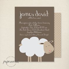 a brown and white sheep baby shower card