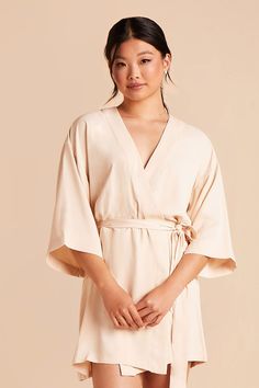 A modern bridesmaid robe in Champagne that's perfect for weddings, sleepovers and bachelorette parties. HERE'S ONE FOR THE MINIMALISTS. MAKE IT EXTRA SPECIAL WITH YOUR BRIDESMAIDS' NAMES EMBROIDERED ON THE BACK. | Champagne Getting Ready Georgette Size Medium/Large | Birdy Grey Karen Robe The Minimalists, Modern Bridesmaid, Birdy Grey, Dress Order, Bridal Suite, Bridesmaid Robes, Bachelorette Parties, Sleepwear & Loungewear, Post Wedding