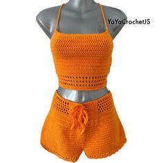 Handmade crochet beautiful shorts with halter top size S uk 6/8                                  the shorts measure at the waist 26-27-28-30 Short Crop Top For Beach Vacation, Short Crop Top For Beach Season Vacation, Sleeveless Summer Short Set For Beach, Summer Vacation Crop Top Short, Summer Vacation Crop Top, Summer Beach Short Set, Fitted Crop Top For Beach, Summer Crop Top For Vacation, Short Summer Crop Top For Vacation