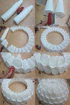 how to make a wreath out of toilet paper rolls and plastic cups - step by step instructions