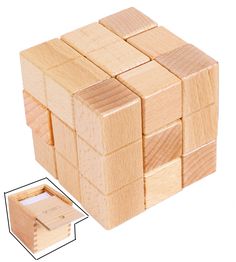 a wooden cube with four sides missing from the top, and one side missing from the bottom