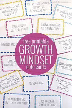 a poster with the words free printable growth minds note cards on it's side