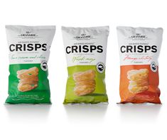 three bags of crispes sitting next to each other