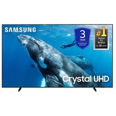 the samsung smart tv is shown in front of a blue background with an image of a whale