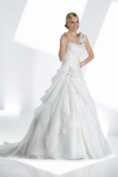 Impression Bridal 10068 Plus Size 28 Wedding Dress Ballgown One Shoulder Organza Floral accents iridescent shimmer lace princess style pickups Draped Wedding Dress, Wedding Dress Ball Gown, Chapel Train Wedding Dress, Shoulder Wedding Dress, Wedding Dress Organza, Floor Length Wedding Dress, Dress Ball Gown, Pnina Tornai, White Wedding Dress