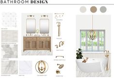 the bathroom design is shown in white and gold