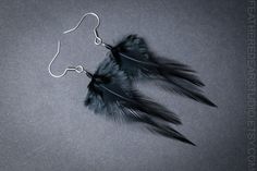 Black feather earrings Gothic earrings / Raven earrings / Black crow feathers / Witchy gifts / Jet black / Wiccan jewelry / Witch earrings * about 7cm long * handmade earrings * made of real rooster feathers with iridescent green on top * nickel-free/surgical steel ear hooks/studs/hoops * super light - like a feather ;) * just best quality feathers selection on Etsy * made with fly tying technique - they will last forever, even if you decide to catch a fish on them :) * packed aesthetically and Black Feathered Jewelry For Party, Black Feather Jewelry For Party, Elegant Black Feather Jewelry, Raven Earrings, Crow Feathers, Crow Feather, Witchy Gifts, Earrings Gothic, Witch Earrings