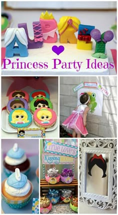 princess party ideas including cupcakes, cakes and decorations