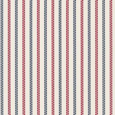 a red, white and blue striped wallpaper with small circles on the bottom half