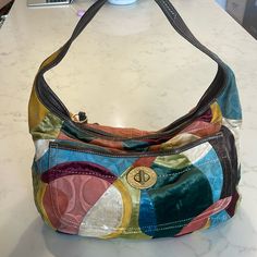 Multi Color Velvet Patchwork Hobo Bag. Used Condition. Has Some Stains. Approximate Measurements: 18in Length 12in Height 6in Deep Jb Coach Ergo, Velvet Patchwork, Winter Inspo, Style Goals, Bags Coach, Bag Ideas, Vintage Bags, Hobo Bag, Coach Bags