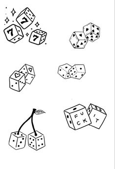 some dices that are drawn in black and white