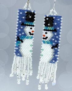 the beaded snowman earrings are made with beads