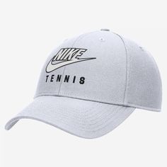 a white hat with the word tennis printed on it and a nike logo in black