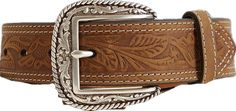 Ariat Leather Belt - Brown 42, Men's Brown 1 1/2 embossed leather belt. Due to the nature of leather/suede, small variances of color in the skin may occur, this is in no way considered a defect. These are inherent characteristics of leather/suede and will enhance the individual look of your garment.. Genuine Leather.. MEN'S BELT SIZE CONVERSION CHART Waist (size) 28-30 32-34 36-38 40-42 Belt Length 30-32 34-36 38-40 42 Belt Size S M L XL *Conversion sizes may vary.*Belt size is converted by addi Leather Concho Belt Buckles For Formal Wear, Classic Embossed Leather Belt Buckles, Formal Leather Concho Belt, Western Leather Embossed Belt Buckles, Classic Brown Embossed Belt Buckles, Adjustable Brown Belt With Silver Buckle, Western Brown Adjustable Belt Buckles, Adjustable Brown Western Belt, Western Brown Antique Buckle Belt