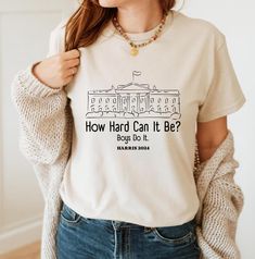 How Hard Can it Be? Boys Do it Kamala Harris 2024 Shirt, Kamala 2024, Madam President, Vote for Women, Feminist, Team Kamala, Election 2024 ✔The shirts we print are Bella Canvas, Gildan and Next Level. Your orders are sent according to stock status. PREMIUM HIGH QUALITY 1- Select your " Shirt Size". 2- Select your " Shirt Color". 3- Select the Quantity. 4- Click "Add to cart" button. Note: For multiple items go back to the listing and repeat the steps above. SIZE AND COLORS: For sizing details and color options, please see the listing images. ❤ Unisex Sizing ❤ Black, White, Navy, Orange, Maroon, Red and Sunset color T-shirts are %100 quality cotton. ❤ Tear away label ❤ Soft & Stylish ❤ Retail fit ❤ Very high-quality smooth print, we do not use cheap iron on transfers. PROCESSING TIME: The Gildan Tshirt, Women Feminist, Size Charts, 50 50, Tshirt Colors, Types Of Shirts, Racerback Tank, Bella Canvas, Do It