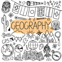 the word geograph is surrounded by doodles and other things