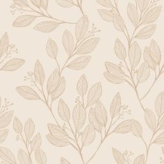 a beige and white wallpaper with leaves on it