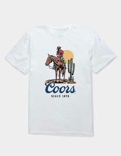 Coors Cowboy Since 1873 Unisex Tee. Large Graphic On Front. Crew Neck. Short Sleeve. 100% Cotton. Machine Wash.this Licensed Product Is Intended For Adults Of Legal Drinking Age.this Item Is Unisex Fit And Sizing.officially Licensed.this Item Is Made To Order And May Take A Few Extra Days To Process. All Other Products In Your Order Will Be Shipped Separately. Frat Merch, Coors Cowboy, Overalls Boys, Chino Pants Women, Wwe T Shirts, Flannel Sweatshirt, Wine Shirt, Graphic Trends, Merch Ideas