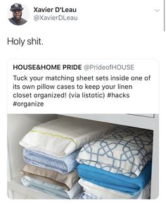 the tweet is posted to someone about their bedding and pillowcases