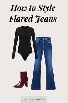 The ultimate guide on how to wear flared jeans + the cutest outfit ideas you can easily copy. Styling Flared Jeans Outfit Ideas, Dark Flare Jeans Outfit Winter, Classy Flare Jeans Outfit, Flared Jeans Outfit 2023, Blazer With Flare Jeans, Flare Leg Jeans Outfit Winter, High Waisted Flared Jeans Outfit, Flare Jeans Date Night Outfit