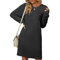 Winter Women Long Sleeve Dress - Elevate Your Casual Elegance Discover the perfect blend of style and comfort with SHIBEVER Women's Shift Dress, designed to make a statement this season. Crafted for the modern woman seeking both fashion and functionality, this dress combines casual ease with a touch of sexiness, making it an ideal choice for various occasions. The dress features a flattering round neck that gracefully frames the face, while the Long sleeves offer a cool and carefree silhouette p Shirt Dresses For Women, Elegant Mini Dress, Womens Shift Dresses, Casual Long Sleeve Shirts, Long Sleeve Shift Dress, Women Long Sleeve Dress, Striped Shirt Dress, Solid Color Dress, Solid Color Shirt