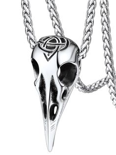 PRICES MAY VARY. Pendant Size--The size of this raven skull necklace is 1.65*0.66 inches. This Viking pendant can be worn with a chain up to 4mm wide. Viking Raven Necklace--For the Vikings, ravens were a powerful symbol of wisdom, protection and strength. These crows are associated with Odin, the most powerful of all the gods. A sacred talisman to steady the coarse and point the way through life's maelstrom. Norse Amulet Necklace--Shaped in a raven skull carved with the celtic knot/compass symb Crow Pendant, Pagan Pendants, Raven Skull Necklace, Raven Jewelry, Viking Raven, Mjolnir Pendant, Raven Necklace, Norse Jewelry, Skull Pendant Necklace