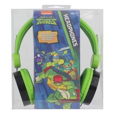 the teenage mutant headphones are green and black