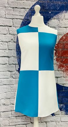 Mod Dress 1960s Inspired Dress Mondrian Style - Etsy White A-line Mini Dress In Mod Style, Blue A-line Mod Dress, Blue Fitted Mod Mini Dress, White Fitted Mod Mini Dress, White A-line Mod Dress, White A-line Color Block Dress, 1960s Summer Fashion, 1960s Fashion Women, 60s Vibe