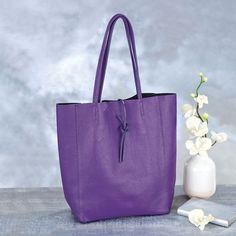 Italian Leather Purple Tote Bag | Italian Leather Handbag | Uno Alla Volta