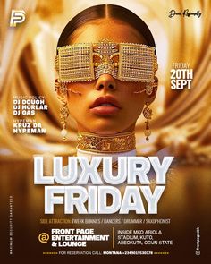 a flyer for the luxury friday party with an image of a woman wearing gold jewelry