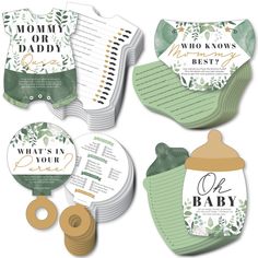 baby shower gift set with bottle and tags