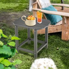 Fetch items easily with this Adirondack outdoor side table! With a large table and appropriate height,this outdoor end table provides perfect space to put your items,freeing your hands. Likewise,it matches with the Adirondack chairs or other outdoor chairs. What's more,the weather-resistant HDPE material and 304 stainless steel screws make this side table withstand the outdoor environment without any special maintenance so that you can use it on your porch,poolside and patio,etc. In addition,the Adirondack Table, Outdoor End Tables, Table Outdoor, Outdoor Side Table, Outdoor Leisure, Modern Side Table, Table Coffee, Adirondack Chairs, Large Table