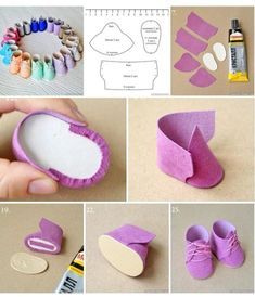 step by step instructions on how to make baby shoes out of felt and glues