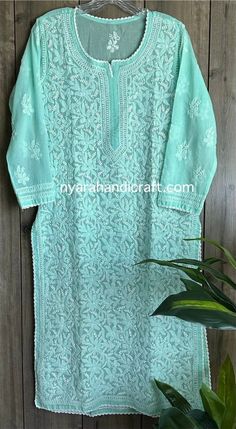 Soft cotton hand embroidered Kurta in a pretty sea green color ! Paired with soft cotton lined pants in white. Sold separately. Kurta Length:46 inches Liner included Kurta Cotton, Sea Green Color, Lined Pants, Sea Green, Green Color, Womens Clothing Tops, Color Matching, Green Colors, Hand Embroidered