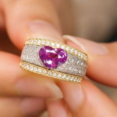 •Condition: Brand new•Center Stone: Natural Pink Purple Spinel, Heart Cut, approx 1.45ct, 7.5mm*7.6mm•Two in one rings, can wear in two different style•Side stones: Natural White Diamond, Round cut (VS1 clarity and F color)•Ring weight: 9.28g•Metal Purity: Optional Each piece is made-to-order with care and special attention to detail. all items are made with conflict-free diamonds and gems.Size: made to orderThe item will be gift wrapped and shipped.---------------------------------------------- Handmade Engagement Ring, Luxury Jewelry Box, Spinel Ring, Carved Ring, Handmade Engagement Rings, Buying An Engagement Ring, White Diamond Ring, Heart Shaped Rings, One Ring