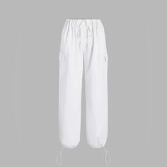 Cider Parachute Pants (Adjustable) White Baggy Drawstring Pants, White Drawstring Trousers, White Straight Pants With Drawstring, White High Waist Pants With Drawstring, High Waist White Drawstring Pants, White High Waist Drawstring Pants, White Straight Leg Cargo Pants With Elastic Waistband, Casual White Cargo Pants With Drawstring, White Wide Leg Parachute Pants With Drawstring